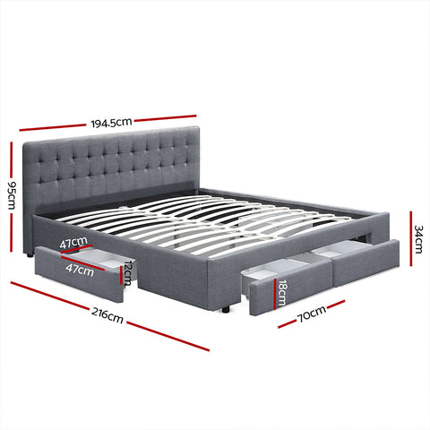 Artiss Bed Frame King Size with 4 Drawers Grey AVIO Chez Guru