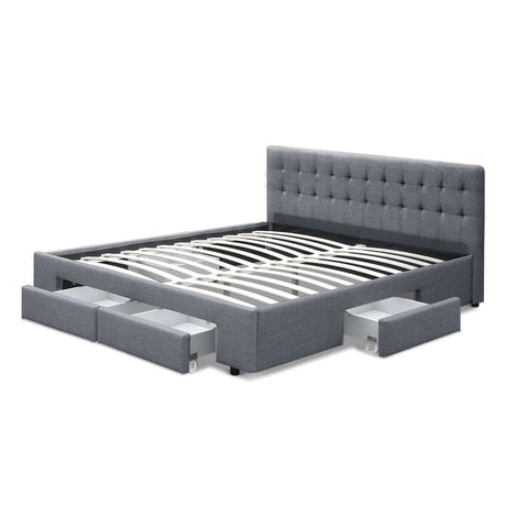 Artiss Bed Frame King Size with 4 Drawers Grey AVIO Chez Guru
