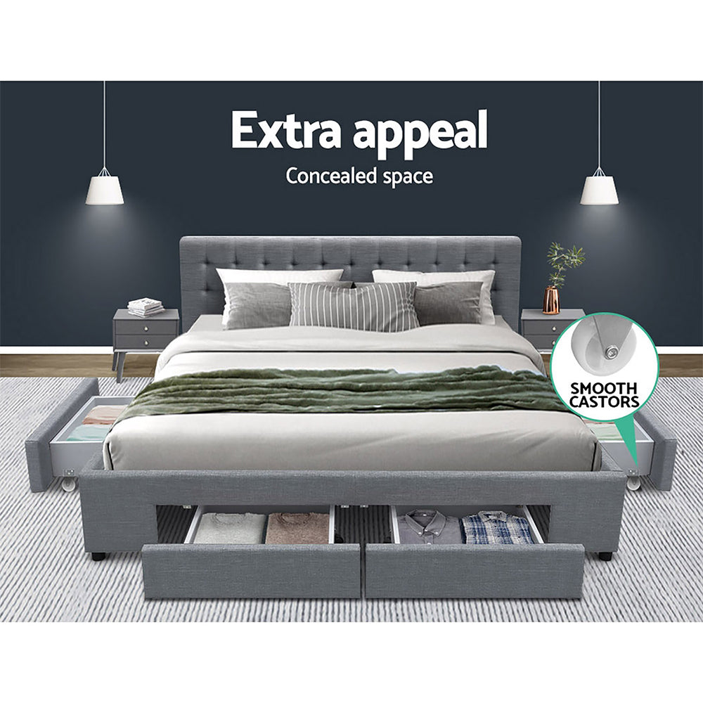 Artiss Bed Frame King Size with 4 Drawers Grey AVIO Chez Guru