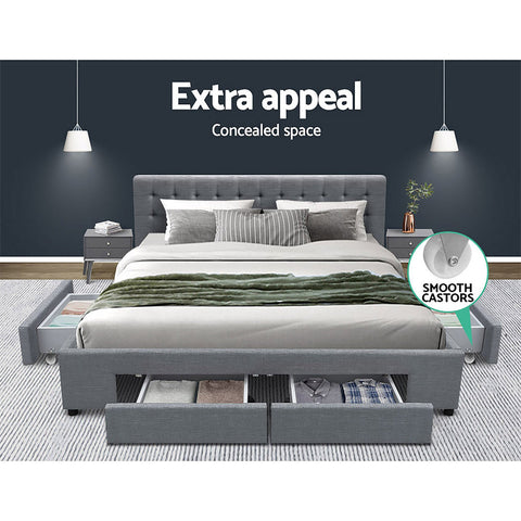 Artiss Bed Frame King Size with 4 Drawers Grey AVIO Chez Guru