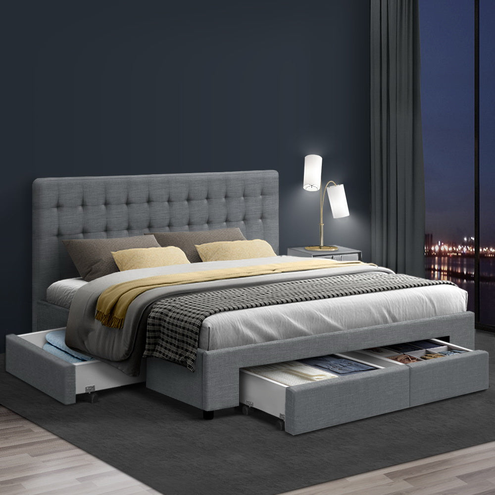Artiss Bed Frame King Size with 4 Drawers Grey AVIO Chez Guru