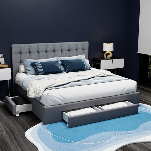 Artiss Bed Frame King Size with 4 Drawers Grey AVIO Chez Guru