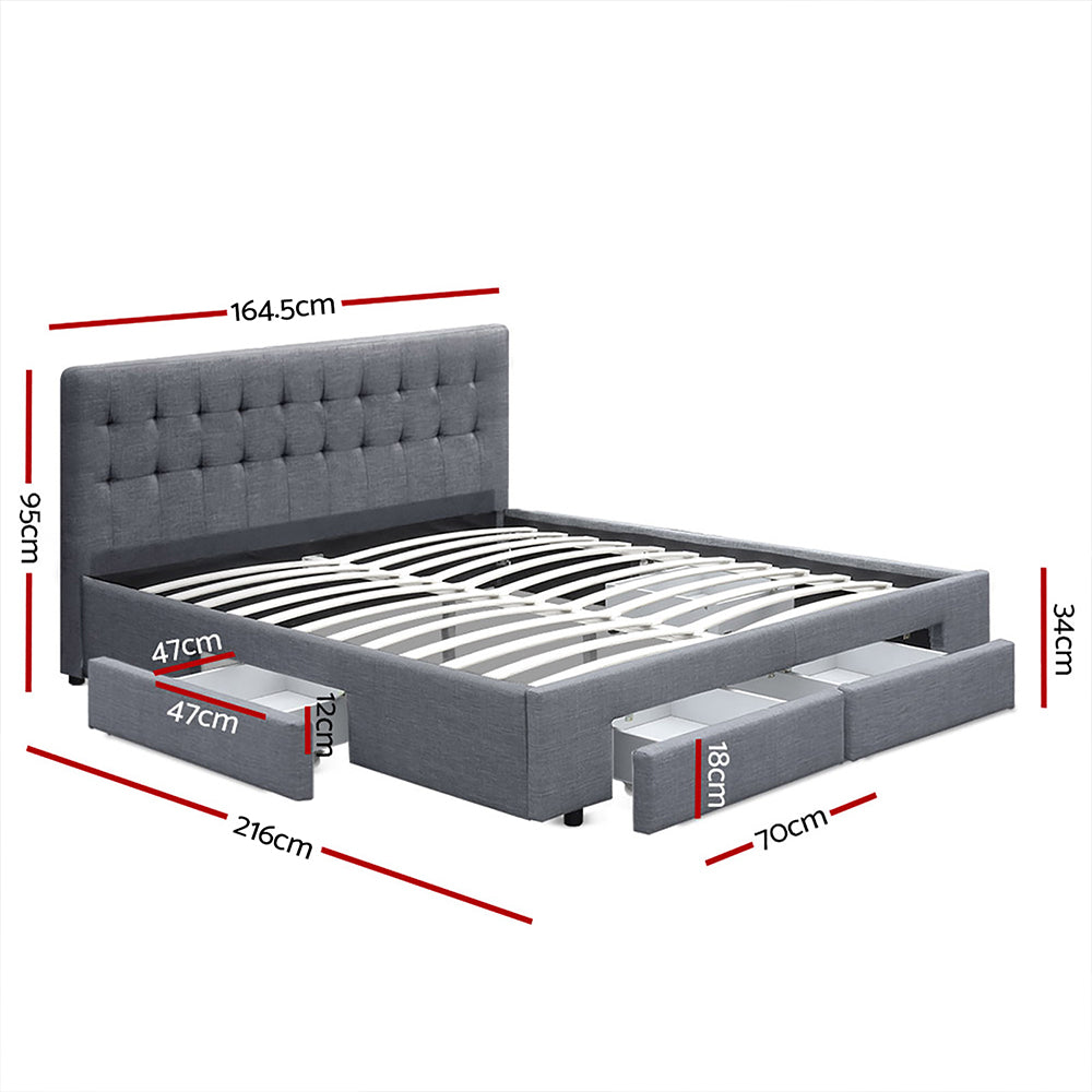 Artiss Bed Frame Queen Size with 4 Drawers Grey AVIO Chez Guru