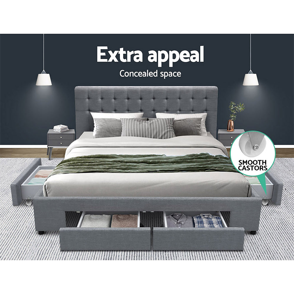 Artiss Bed Frame Queen Size with 4 Drawers Grey AVIO Chez Guru