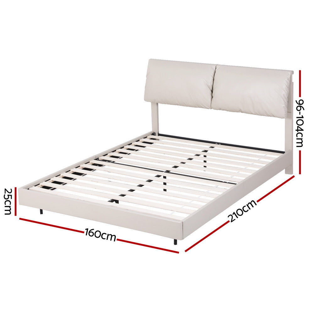 Artiss Queen Bed Frame RGB LED Floating Beds Adjustable Headboard Beige White