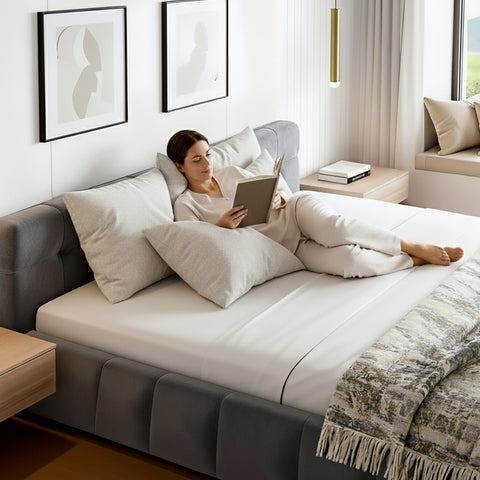 Artiss Double Size Bed Frame Plush Soft Headboard Velvet Platform Base for Modern Bedrooms Grey