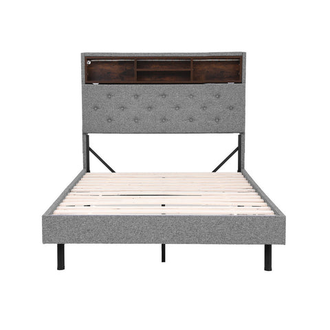 Artiss Bed Frame King Single Size LED Mattress Base Platform with Storage Shelf Hidden Storage Box Grey