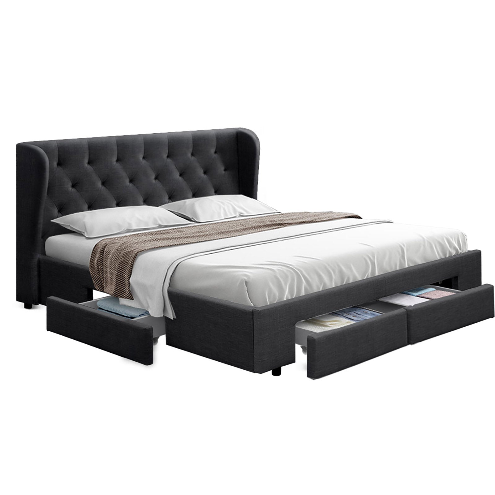 Artiss Bed Frame King Size with 4 Drawers Charcoal MILA Chez Guru