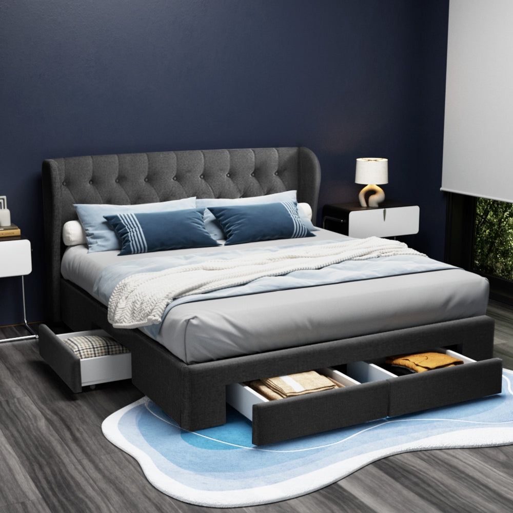 Artiss Bed Frame King Size with 4 Drawers Charcoal MILA Chez Guru