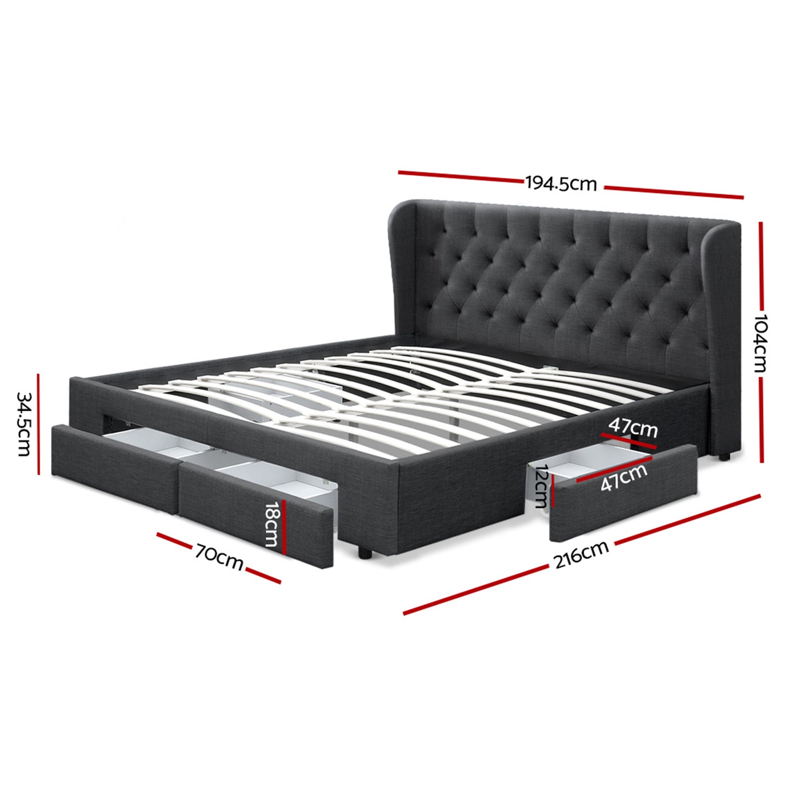 Artiss Bed Frame King Size with 4 Drawers Charcoal MILA Chez Guru