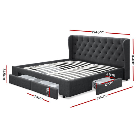 Artiss Bed Frame King Size with 4 Drawers Charcoal MILA Chez Guru