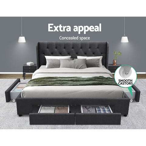 Artiss Bed Frame King Size with 4 Drawers Charcoal MILA Chez Guru