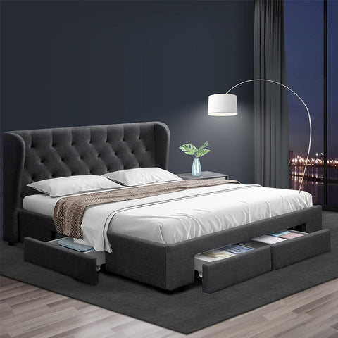 Artiss Bed Frame King Size with 4 Drawers Charcoal MILA Chez Guru