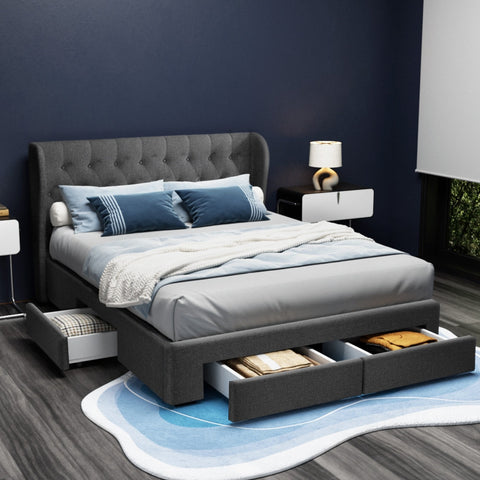 Artiss Bed Frame Queen Size with 4 Drawers Charcoal MILA Chez Guru