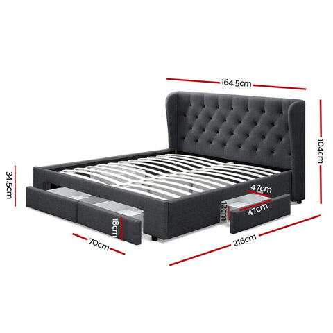 Artiss Bed Frame Queen Size with 4 Drawers Charcoal MILA Chez Guru