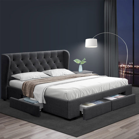 Artiss Bed Frame Queen Size with 4 Drawers Charcoal MILA Chez Guru