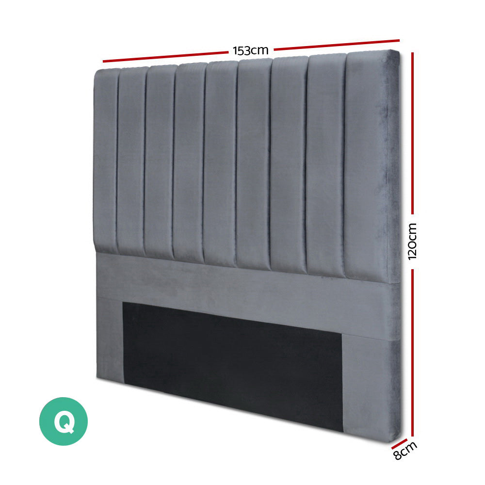 Artiss Bed Head Headboard Queen Velvet - VELA Grey Chez Guru