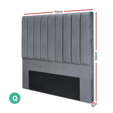 Artiss Bed Head Headboard Queen Velvet - VELA Grey Chez Guru