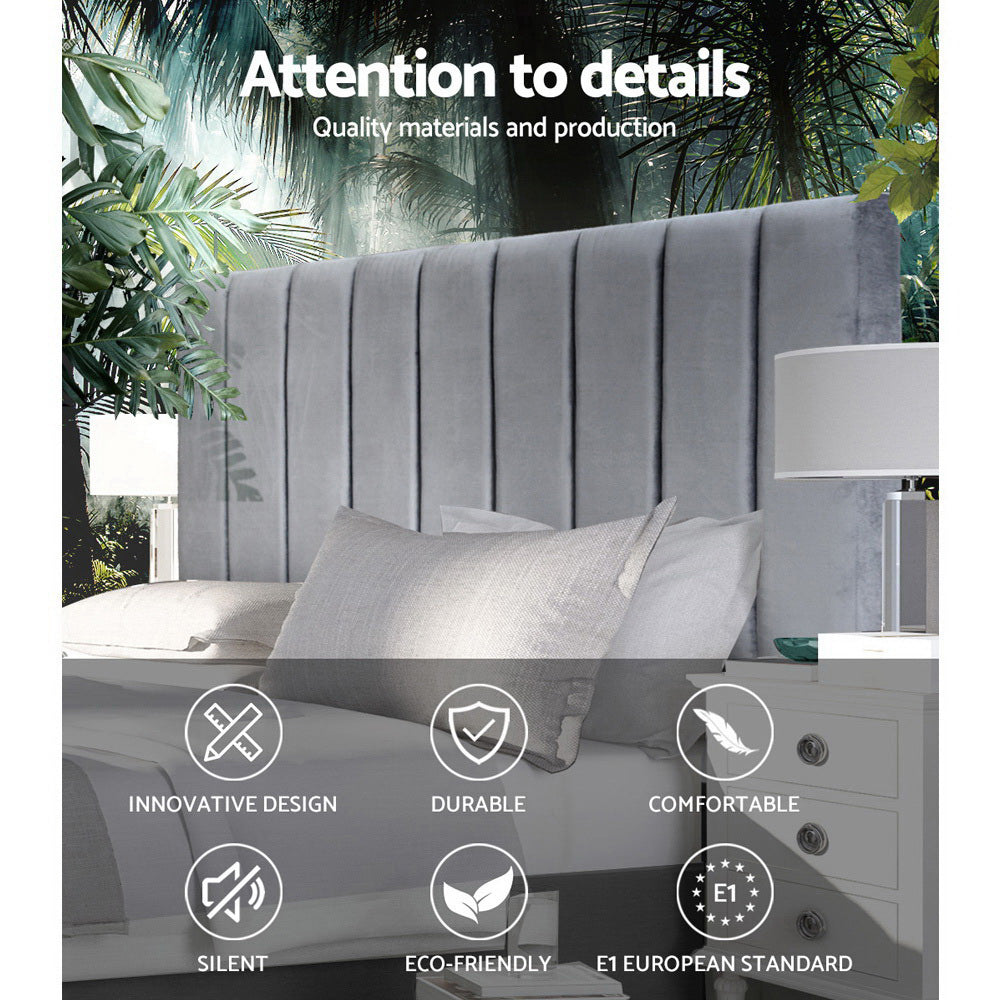 Artiss Bed Head Headboard Queen Velvet - VELA Grey Chez Guru