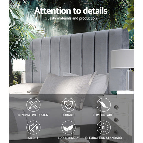 Artiss Bed Head Headboard Queen Velvet - VELA Grey Chez Guru
