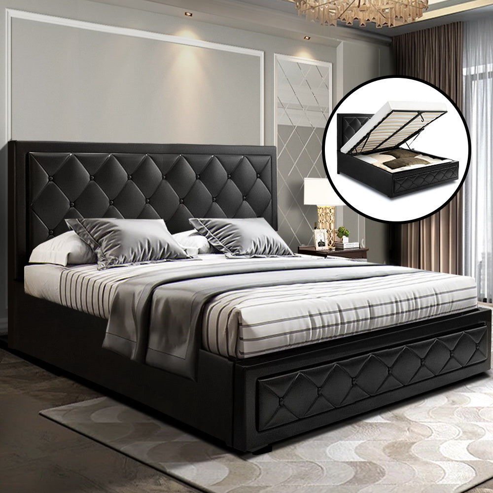 Artiss Bed Frame Queen Size Gas Lift Black TIYO Chez Guru
