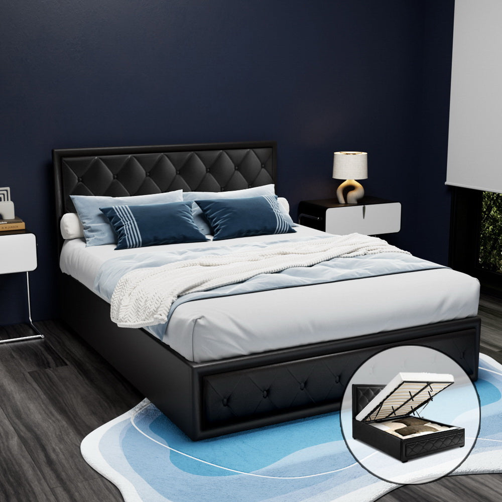 Artiss Bed Frame Queen Size Gas Lift Black TIYO Chez Guru
