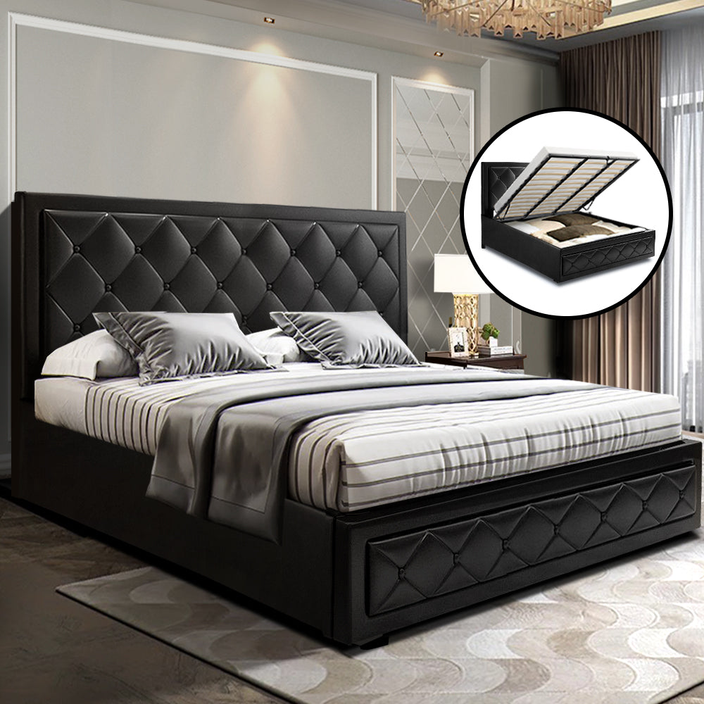 Artiss Bed Frame King Size Gas Lift Black TIYO Chez Guru
