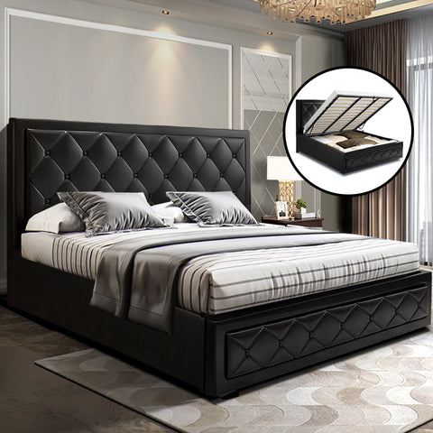 Artiss Bed Frame King Size Gas Lift Black TIYO Chez Guru