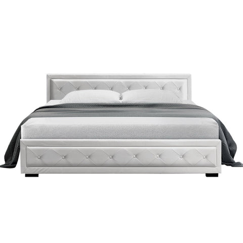 Artiss Bed Frame King Size Gas Lift White TIYO Chez Guru