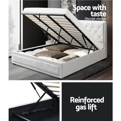 Artiss Bed Frame King Size Gas Lift White TIYO Chez Guru