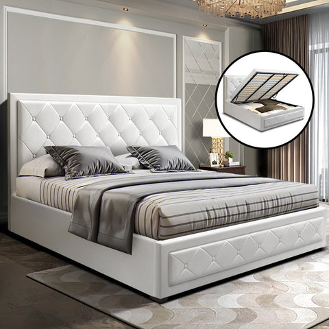 Artiss Bed Frame King Size Gas Lift White TIYO Chez Guru