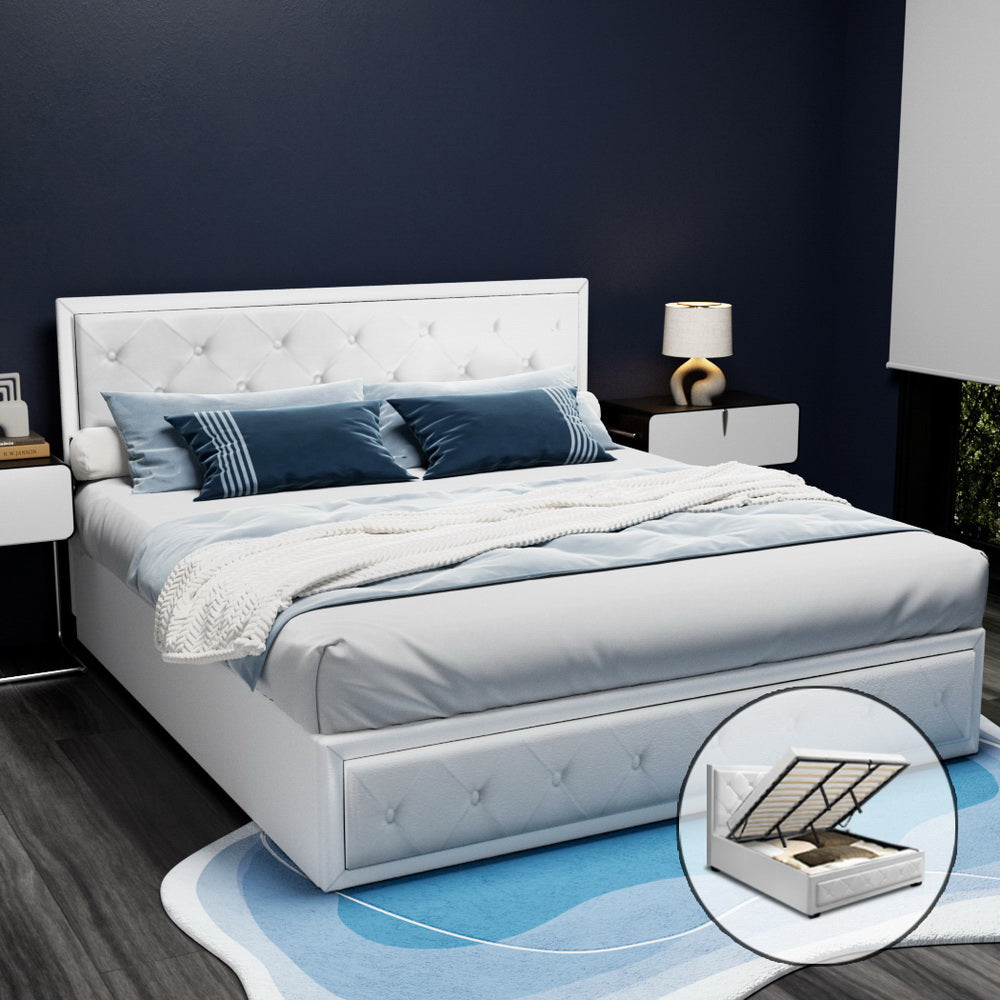 Artiss Bed Frame King Size Gas Lift White TIYO Chez Guru