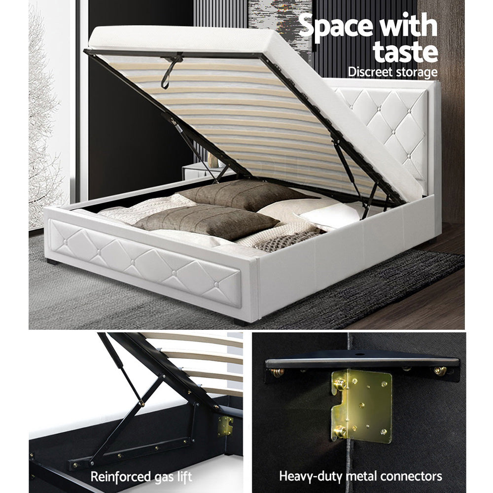 Artiss Bed Frame King Single Size Gas Lift White TIYO Chez Guru
