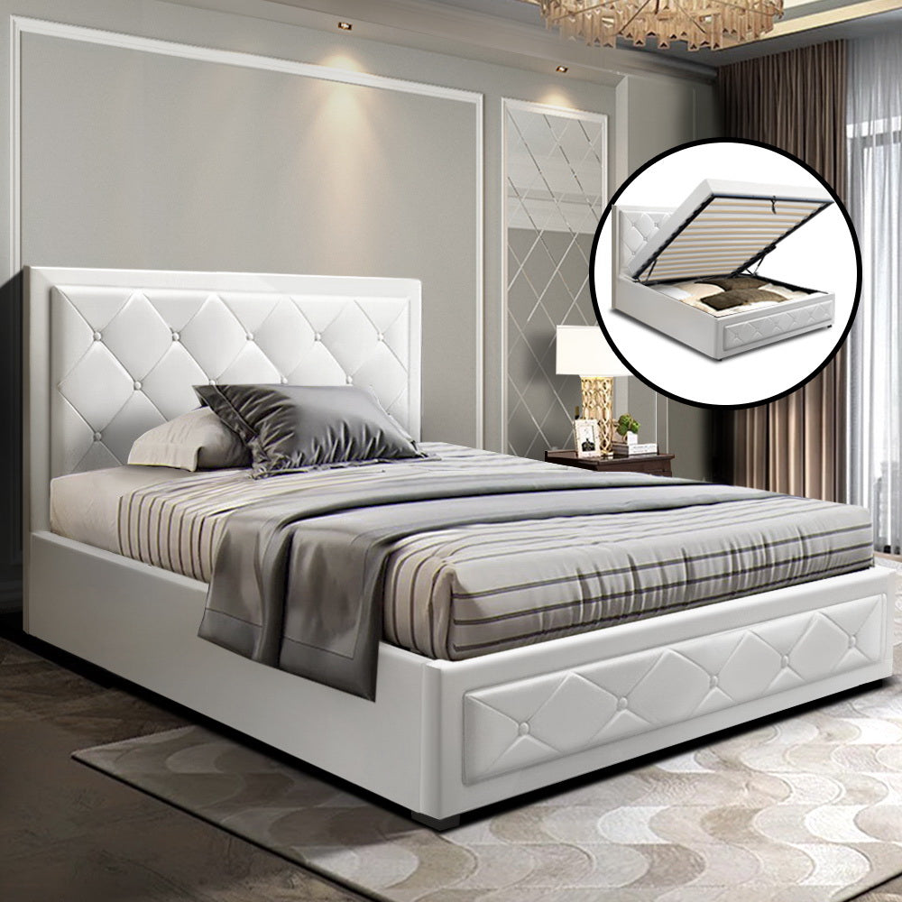 Artiss Bed Frame King Single Size Gas Lift White TIYO Chez Guru