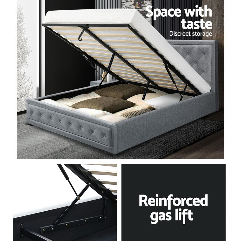 Artiss Bed Frame Queen Size Gas Lift Grey TIYO Chez Guru