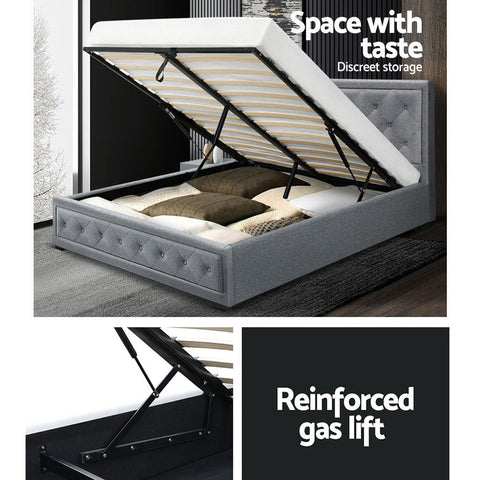 Artiss Bed Frame Queen Size Gas Lift Grey TIYO Chez Guru