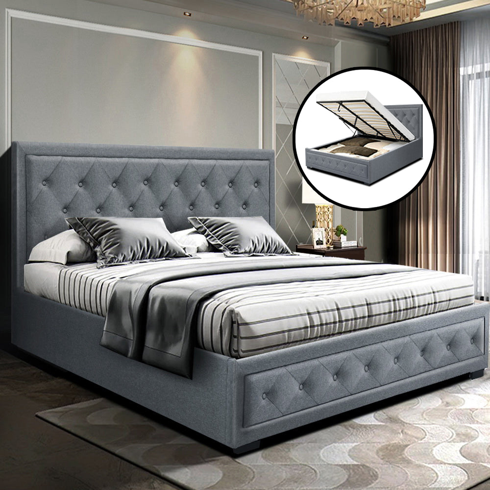 Artiss Bed Frame Queen Size Gas Lift Grey TIYO Chez Guru