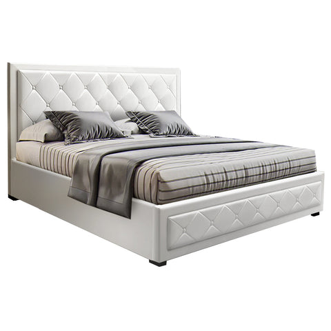 Artiss Bed Frame Queen Size Gas Lift White TIYO Chez Guru