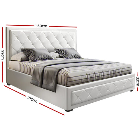 Artiss Bed Frame Queen Size Gas Lift White TIYO Chez Guru