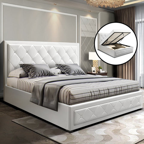 Artiss Bed Frame Queen Size Gas Lift White TIYO Chez Guru