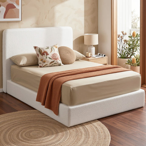 Artiss Double Bed Frame Boucle Fabric Vacuum Compressed Beds Removable Washable Cover