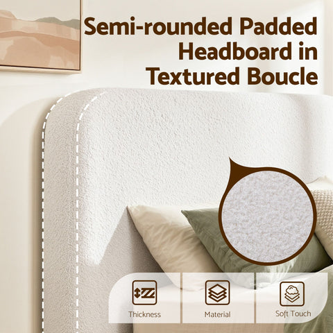 Artiss Double Bed Frame Boucle Fabric Vacuum Compressed Beds Removable Washable Cover