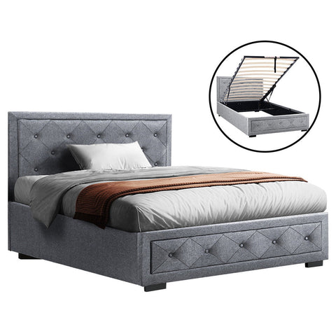 Artiss Bed Frame King Single Size Gas Lift Storage Mattress Base Wooden Grey Chez Guru