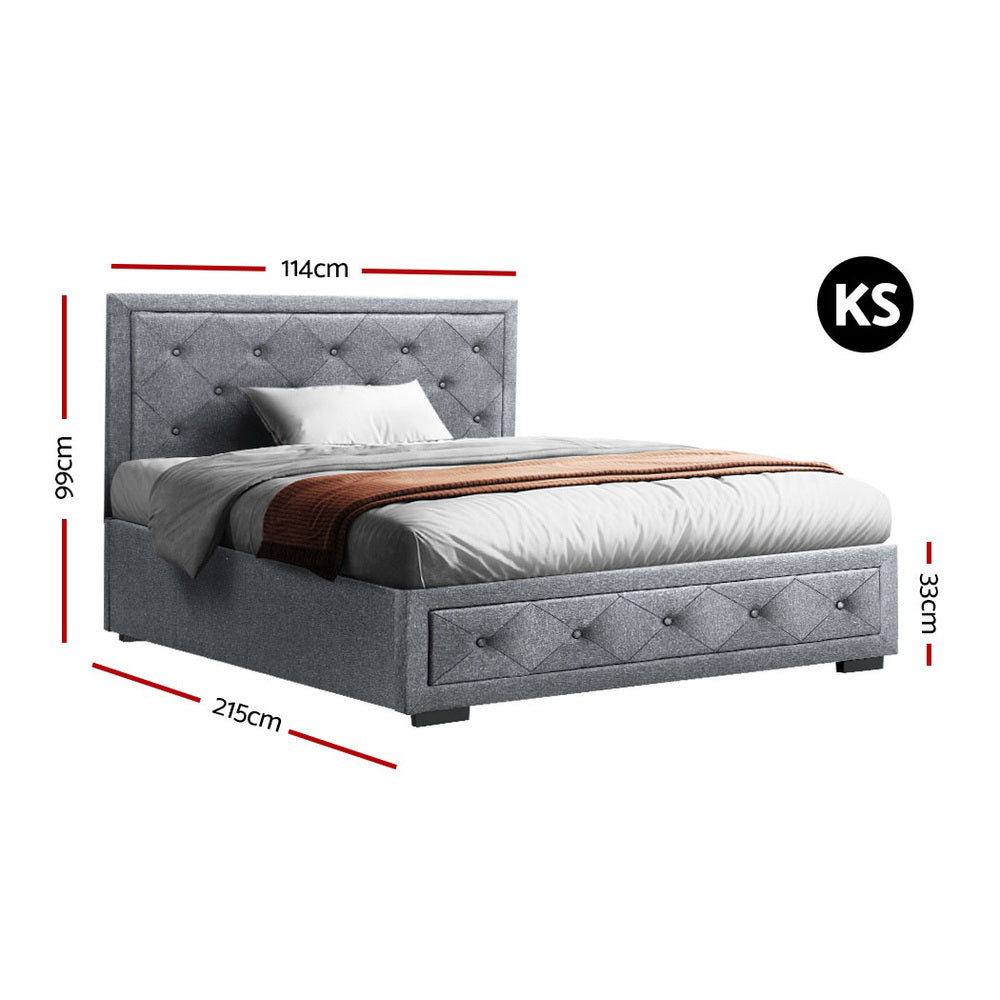 Artiss Bed Frame King Single Size Gas Lift Storage Mattress Base Wooden Grey Chez Guru