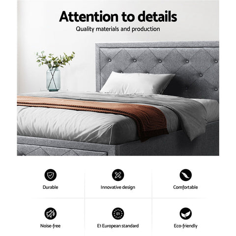 Artiss Bed Frame King Single Size Gas Lift Storage Mattress Base Wooden Grey Chez Guru