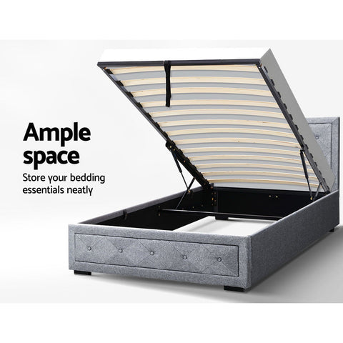 Artiss Bed Frame King Single Size Gas Lift Storage Mattress Base Wooden Grey Chez Guru
