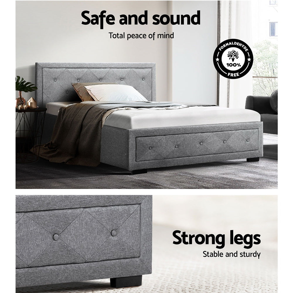 Artiss Bed Frame King Single Size Gas Lift Storage Mattress Base Wooden Grey Chez Guru