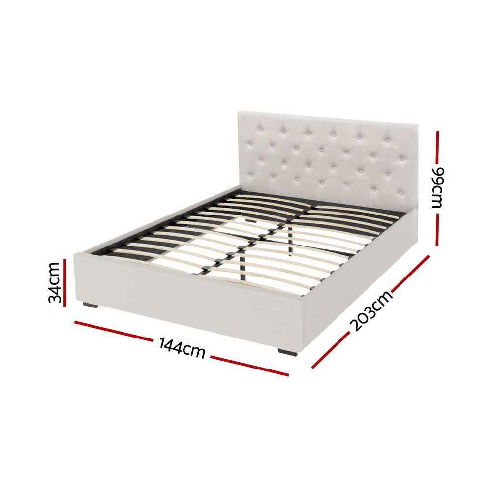 Artiss Bed Frame Double Size Gas Lift Beige VILA Chez Guru