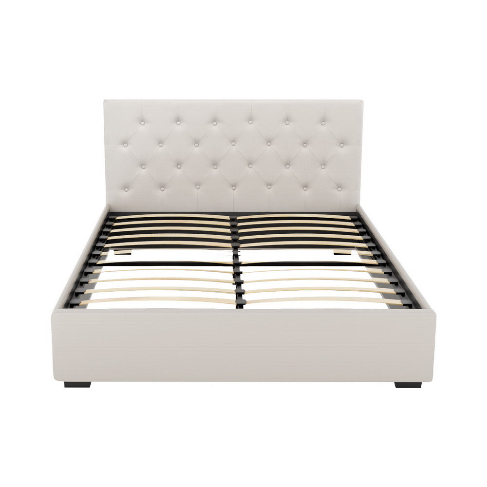 Artiss Bed Frame Double Size Gas Lift Beige VILA Chez Guru