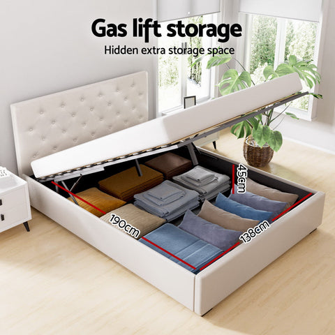 Artiss Bed Frame Double Size Gas Lift Beige VILA Chez Guru